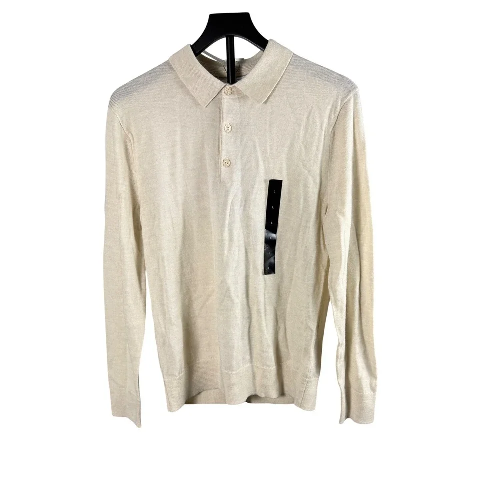 Banana Republic Mens Merino Wool Long Sleeve Polo Sweater Beige L 486764-02-1